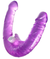 Фиолетовый двухсторонний фаллоимитатор с вибропулей - 35 см. - 0