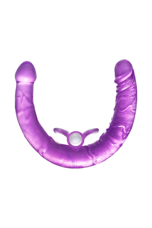 Фиолетовый двухсторонний фаллоимитатор с вибропулей - 35 см. - 1