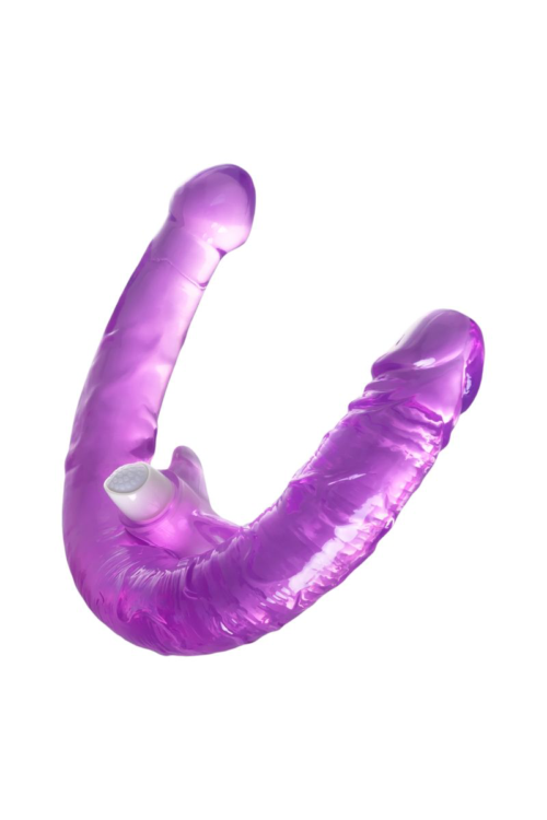Фиолетовый двухсторонний фаллоимитатор с вибропулей - 35 см. - 3