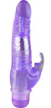 Фиолетовый вибратор Crystal Dildo Climbing Rabbit Vibe - 22 см. - 0