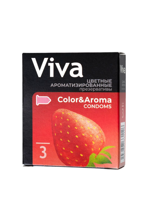 Цветные презервативы VIVA Color Aroma с ароматом клубники - 3 шт. - 1