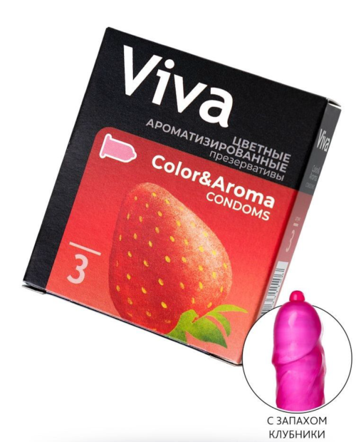 Цветные презервативы VIVA Color Aroma с ароматом клубники - 3 шт. - 0