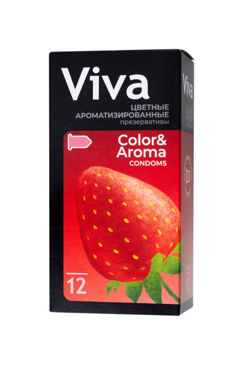 Цветные презервативы VIVA Color Aroma с ароматом клубники - 12 шт. - 1