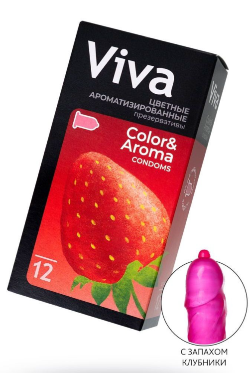 Цветные презервативы VIVA Color Aroma с ароматом клубники - 12 шт. - 0