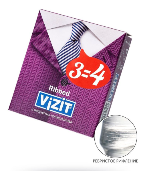 Ребристые презервативы VIZIT Ribbed - 3 шт. - 0