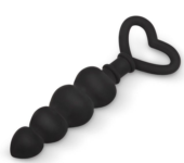 Черная рельефная анальная цепочка с ручкой-сердечком - 15 см. - 1
