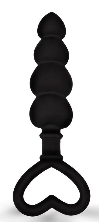 Черная рельефная анальная цепочка с ручкой-сердечком - 15 см. - 0