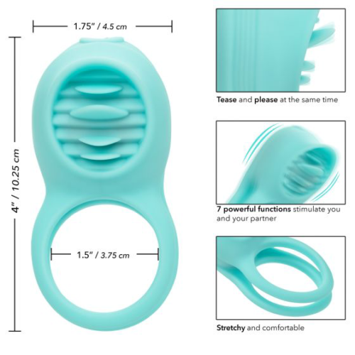 Голубое эрекционное виброкольцо Silicone Rechargeable French Kiss Enhancer - 3