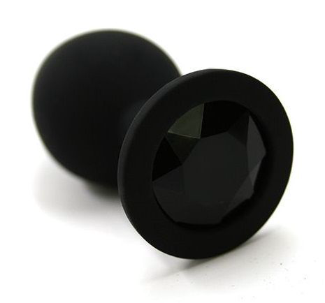 Черная силиконовая анальная пробка с черным стразом - 6,8 см. - 0
