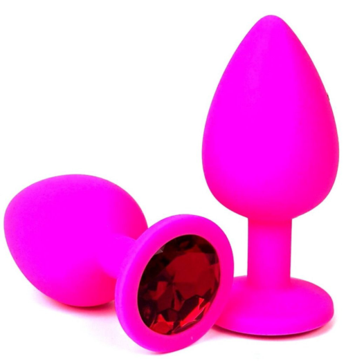 Розовая силиконовая пробка с красным кристаллом - 7 см. - 0