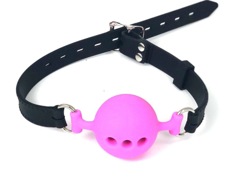 Чёрно-розовый дышащий кляп-шарик Vander на ремешках - 0