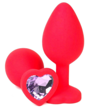Красная силиконовая пробка с сиреневым кристаллом-сердечком - 8 см. - 0