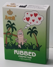 Ребристые презервативы AMOR Ribbed Яркая линия - 3 шт. - 0