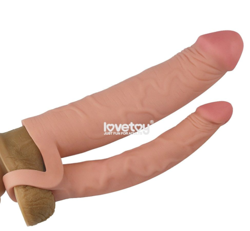 Телесная насадка для двойного проникновения Add 2 Pleasure X Tender Double Penis Sleeve - 20 см. - 1