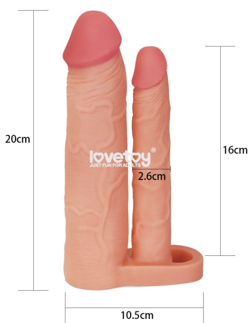 Телесная насадка для двойного проникновения Add 2 Pleasure X Tender Double Penis Sleeve - 20 см. - 3