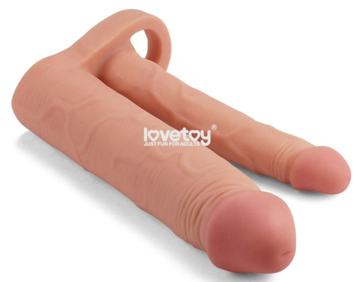 Телесная насадка для двойного проникновения Add 2 Pleasure X Tender Double Penis Sleeve - 20 см. - 0
