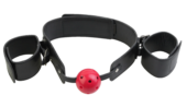 Кляп-наручники с красным шариком Breathable Ball Gag Restraint - 0