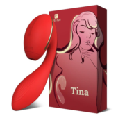 Красный вибромассажер Tina со стимулятором клитора - 17,5 см. - 4