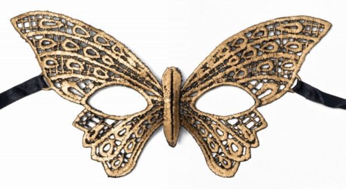 Золотистая женская карнавальная маска в форме бабочки - 2