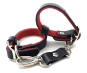 Черно-красные узкие кожаные наручники Provokator - 0