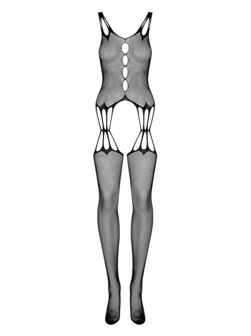 Пикантный боди-комбинезон с имитацией чулок и вырезами - 4