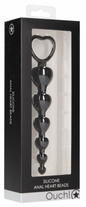 Черная анальная елочка Anal Heart Beads - 18,5 см. - 1