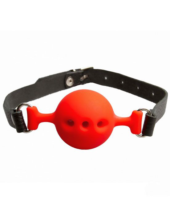 Красный силиконовый кляп-шарик с перфорацией - 0