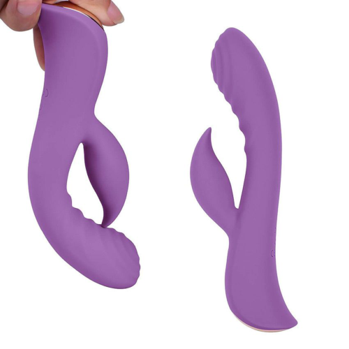 Фиолетовый вибромассажер-кролик 5 Silicone Ripple Passion - 19,1 см. - 3