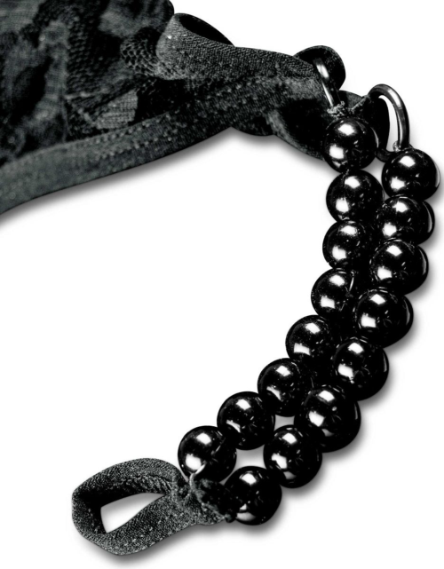 Черные трусики Crotchless Pleasure Pearls XL-XXL с бусинами и анальным стимулятором - 4