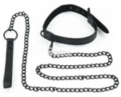 Черный ошейник Bondage Fetish Black Matt Collar With Leash с цепочкой-поводком - 0
