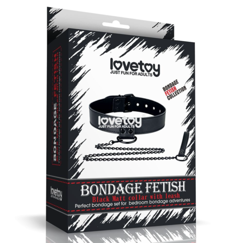Черный ошейник Bondage Fetish Black Matt Collar With Leash с цепочкой-поводком - 3
