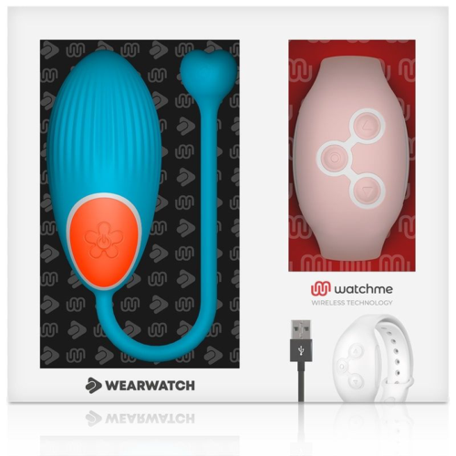 Голубое виброяйцо с нежно-розовым пультом-часами Wearwatch Egg Wireless Watchme - 1