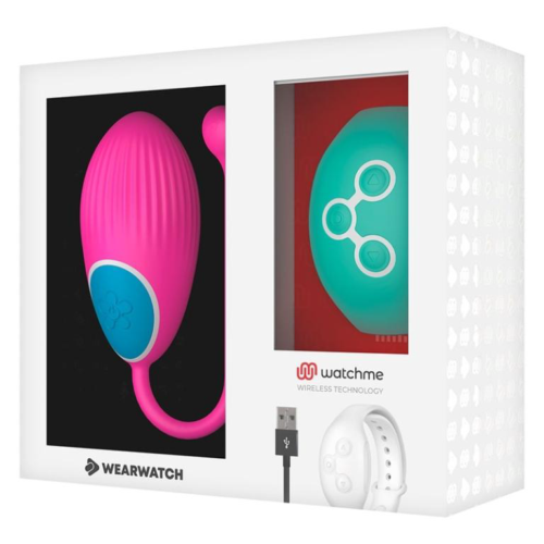 Розовое виброяйцо с зеленым пультом-часами Wearwatch Egg Wireless Watchme - 2