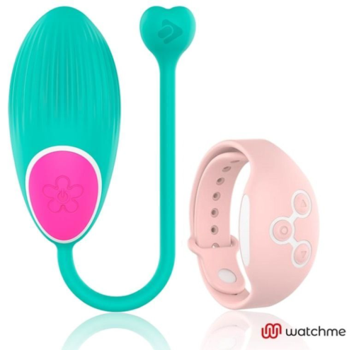 Зеленое виброяйцо с нежно-розовым пультом-часами Wearwatch Egg Wireless Watchme - 0