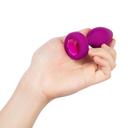Ярко-розовая анальная вибровтулка с кристаллом Vibrating Jewel Plug S/M - 10 см. - 0