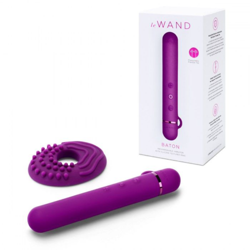 Фиолетовый мини-вибратор Le Wand Baton с текстурированной насадкой - 11,9 см. - 1
