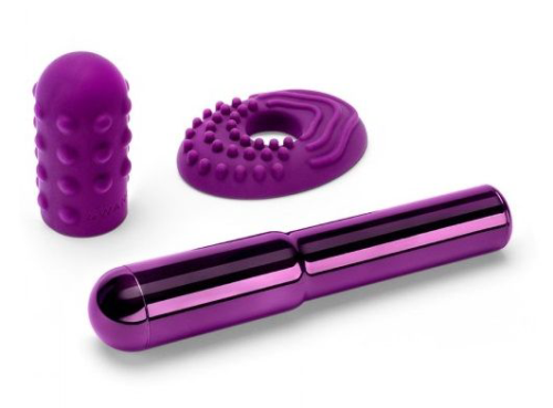 Фиолетовый жезловый вибратор Le Wand Grand Bullet с двумя нежными насадками - 0