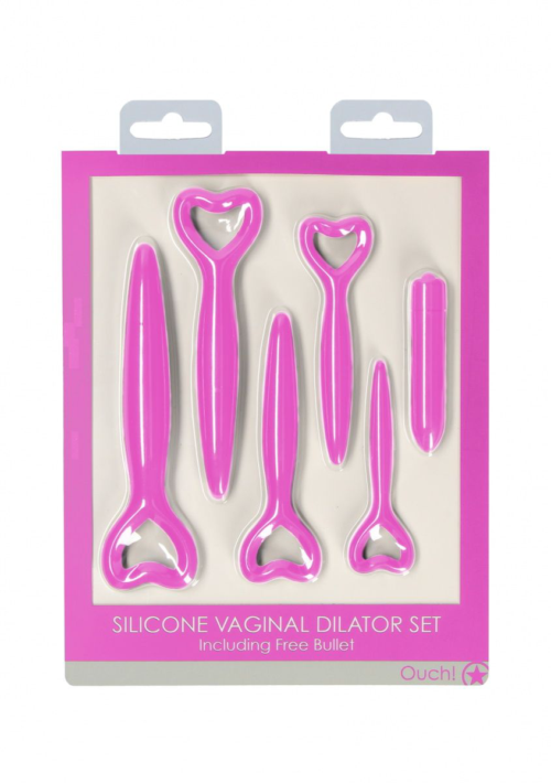 Набор розовых вагинальных расширителей с вибропулей Silicone Vaginal Dilator Set - 1