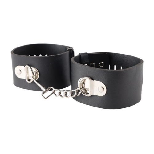 Черные гладкие наручники с металлическими вставками - 0