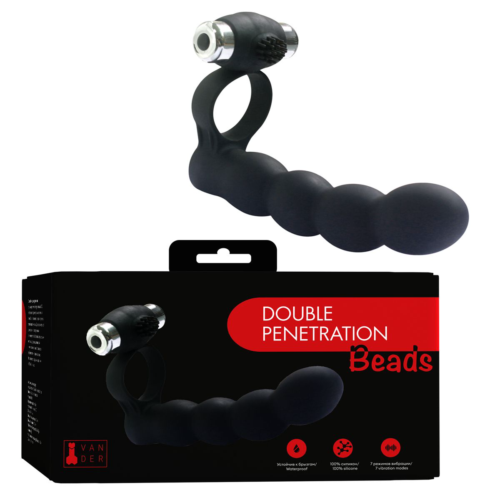 Черная вибронасадка для двойного проникновения Double Penetration Beads - 1