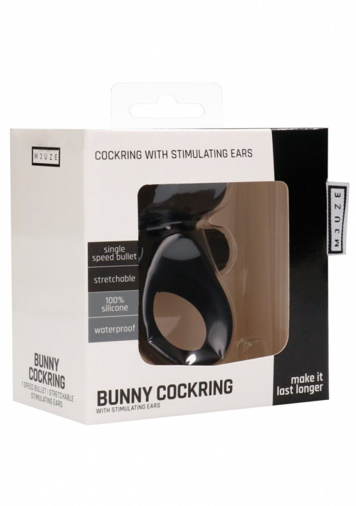 Черное эрекционное виброкольцо Bunny Silicone Cockring With Stimulating Ears - 3