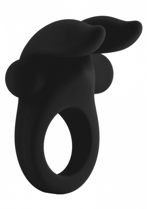 Черное эрекционное виброкольцо Bunny Silicone Cockring With Stimulating Ears - 0