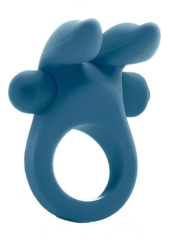 Синее эрекционное виброкольцо Bunny Silicone Cockring With Stimulating Ears - 0