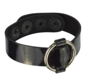 Черный лаковый кожаный браслет с колечком - 0