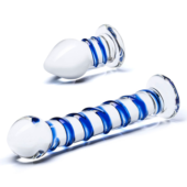 Набор из 2 стеклянных игрушек с синей спиралью Swirly Dildo Buttplug Set - 2