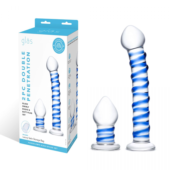Набор из 2 стеклянных игрушек с синей спиралью Swirly Dildo Buttplug Set - 7