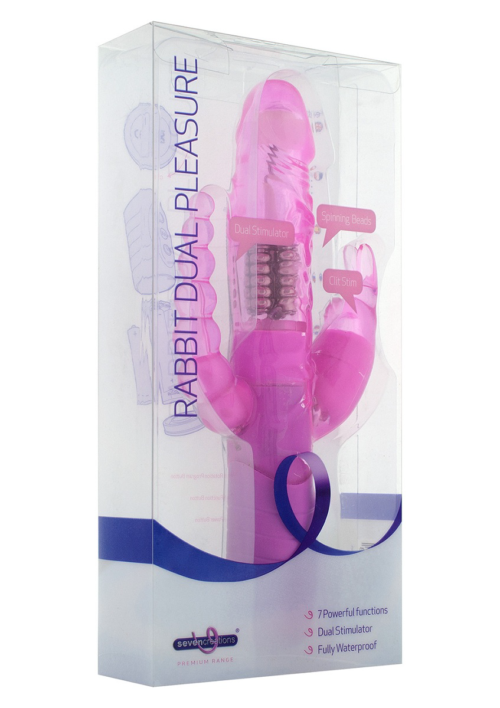 Розовый вибратор RABBIT DUAL PLEASURE с клиторальным и анальным стимуляторами - 22 см. - 1