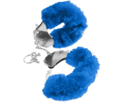 Металлические наручники с синей меховой опушкой - 2