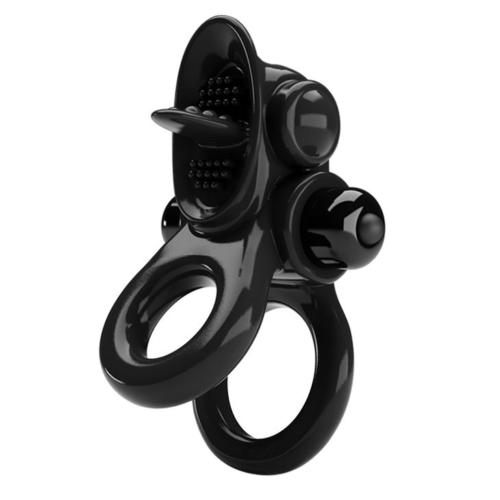 Черное эрекционное кольцо с подхватом мошонки и стимулятором клитора Passionate Ring - 0