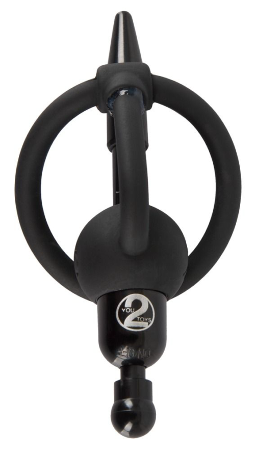 Черный силиконовый дилятор с вибрацией и кольцом PenisPlug with a Glans Ring Vibration - 1